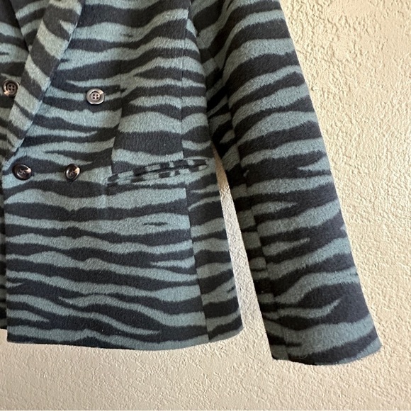 Ann Taylor Green Zebra Print Wool Coat‎ Double Breasted Statement Blazer Petite - Picture 3 of 10